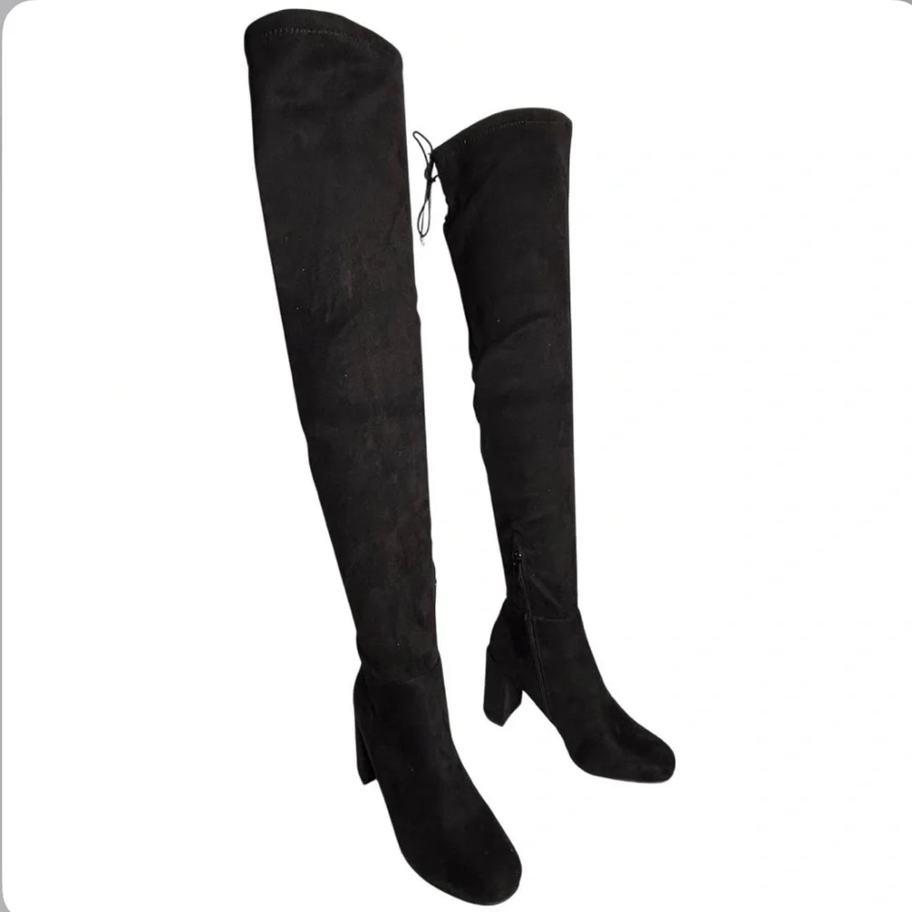 Chinese Laundry Black Faux Suede Lace Up Back Over The Knee Boots Size 7